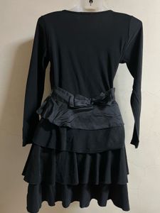 Black Ruffled Long Sleeve Dress