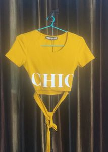Chic Yellow Tie-Waist Crop Top