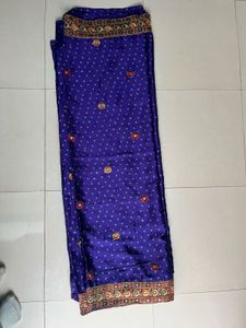 Blue Embroidered Bandhni  Saree with Blouse