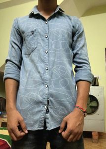 Men's Blue Graphic Print Shirt