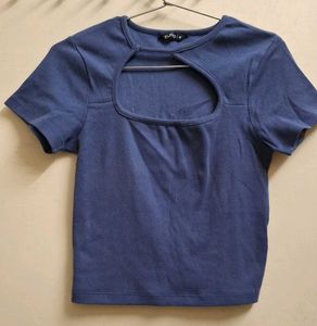 Blue Cut-Out Crop Top
