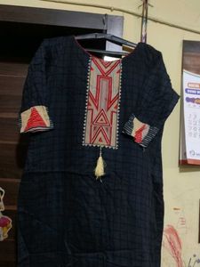 Stylish Black Kurta with Red &amp; Beige Print