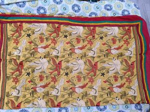 Bright Red And Yellow Kantha Stitch Semi Silk Sare