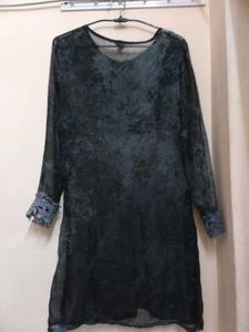 Black Grey Lace Neck Kurta