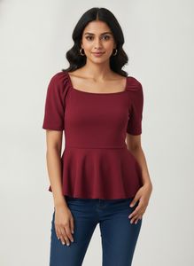 Stylish Burgundy Peplum Top