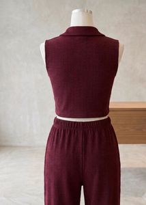 Cute Maroon Ribbed Co-ord Set