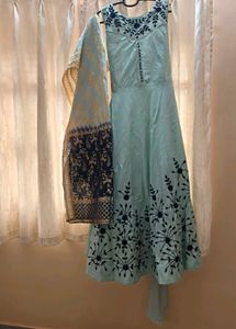 Elegant Teal Anarkali Suit with Dupatta &amp; Pant