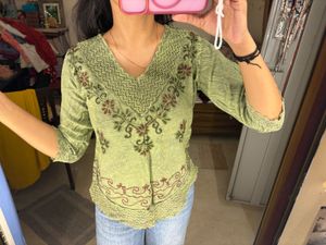 Boho Embroidered Green Top