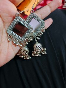 Stylish Mirror Work Jhumka Earrings
