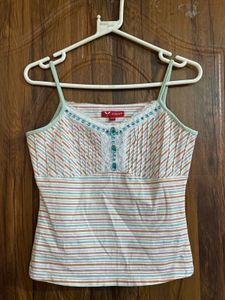 Striped Cami Top with Lace Detail