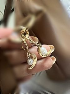 Gold Moon & Pearl Drop Earrings