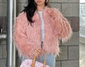 XS to M Pink Faux Fur Shaggy Coat