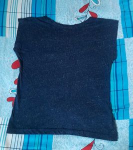 Navy Blue Marled Graphic Slub Knit Tees Tshirt Top