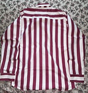 Maroon and White Striped Men's Shirt