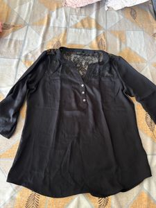 Elegant Black Lace Trim Blouse