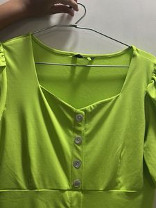 Neon Green Button-Up Midi Dress