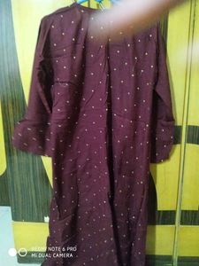 Maroon Embroidered Button-Down Top