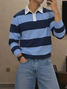 Korean Y2K Striped Rugby Shirt