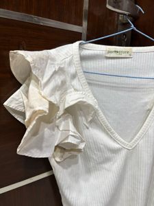 White Ruffle Sleeve Top