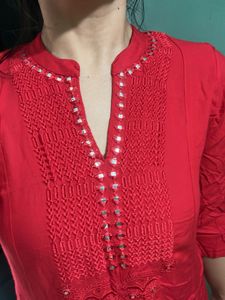 Red Embroidered Kurta