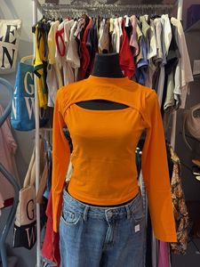 Orange Cut-Out Long Sleeve Top