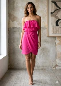 Hot Pink Strapless Ruffle Mini Dress