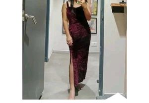 Elegant Burgundy Velvet Slit Dress