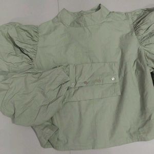 Elegant Green Puff Sleeve Top