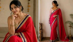 Elegant Red Saree with Gold Border