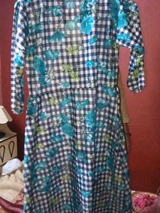 Blue &amp; Green Floral Checkered Kurta