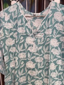 Green Floral Print Cotton Kurta length 19