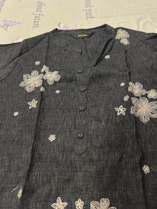 Elegant Embroidered Grey Kurti- with mini gift