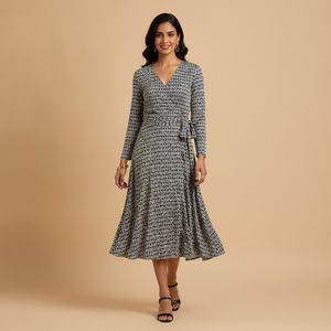 Stylish Geometric Print Wrap Dress