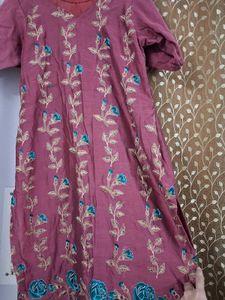 Embroidered Silk Suit with Salwaar &amp; Dupatta