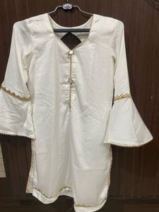 Elegant White Palazzo Pants with Gold Trim