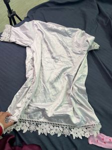 Elegant Satin Robe with Lace Trim