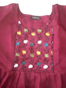 Maroon Embroidered Kurta.