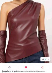 Glossed-Up Faux Leather Asymmetric Top