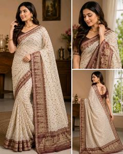 Elegant Cream Saree with Intricate Borders