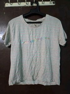 Gray Striped T-Shirt with "Never Ending Fun" Text