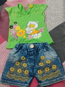 Cute Baby Girl Top & Denim Shorts Set