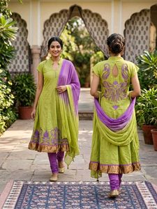 New Beautiful Green & Purple Kurta Set