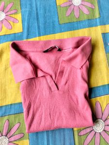 Pink Sleeveless Polo Top