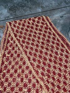 Woven Red &amp; Gold Scarf with Fringe