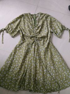 Olive Green Floral Mini Dress