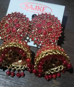 Red Jhumka Earrings - New