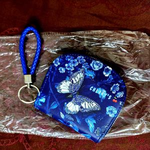 Blue Butterfly Pouch with Strap
