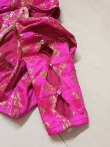 Vibrant Pink Silk Saree with Gold Border