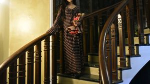 Chic Polka Dot Maxi Dress with Flare Sleeves