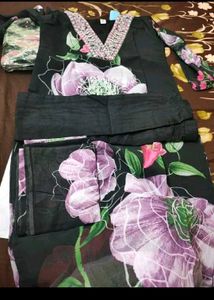 Black Floral Kurta Set with Dupatta